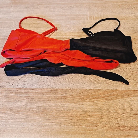 New & Never Worn Beautiful 🖤❤️ Black and Red Color Block Thong Bikini  nwot - Picture 7 of 10